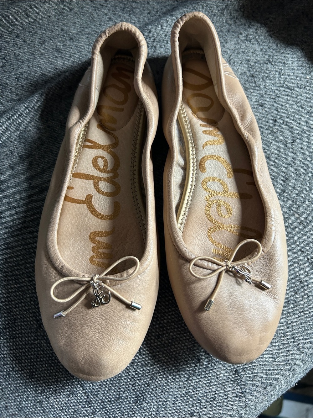 Sam Edelman Beige Leather Ballet Flats with Bow